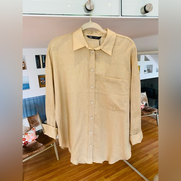 NWT! Zara Linen Shirt with Pocket | Size XS - Picture 3 of 12